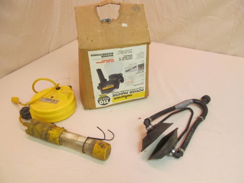 lot 106 image: Trouble Light on Reel, Wagner Power Painter, Boat Muffler