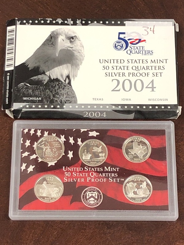 2004 5-piece Silver state quarter s...