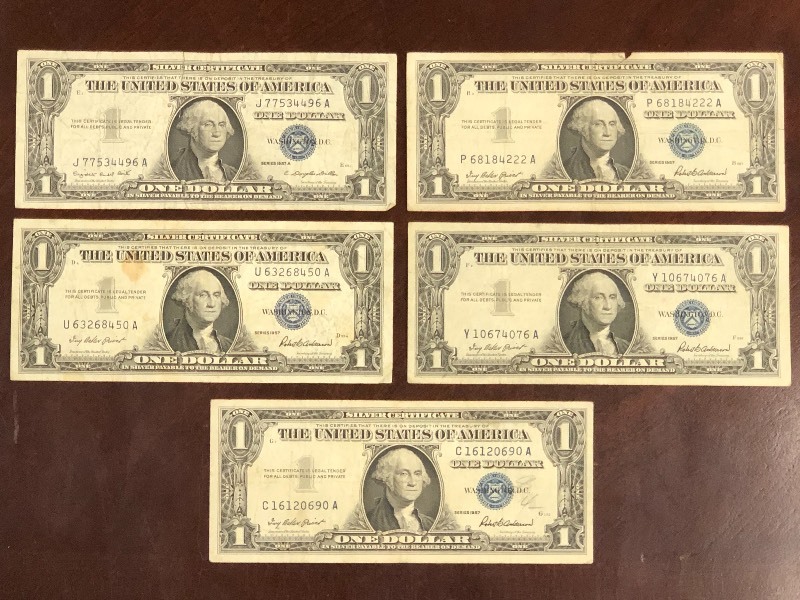 (5) 1957 and 1957A  silver certifica...