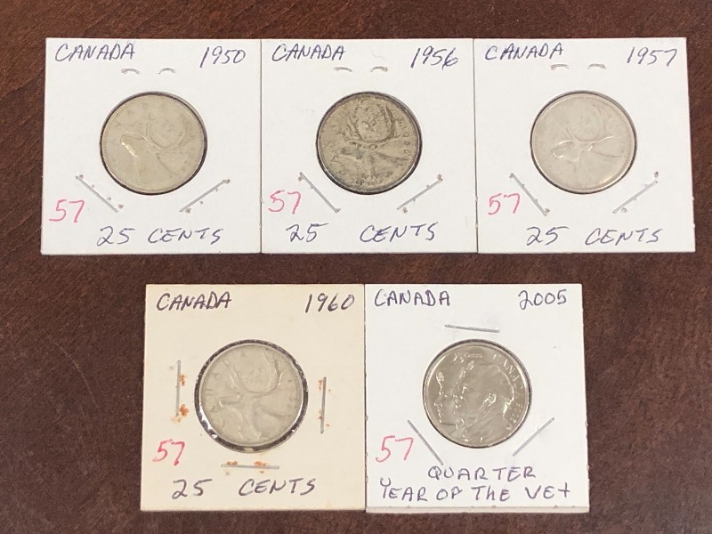 Canadian silver quarters, 1950, 195...