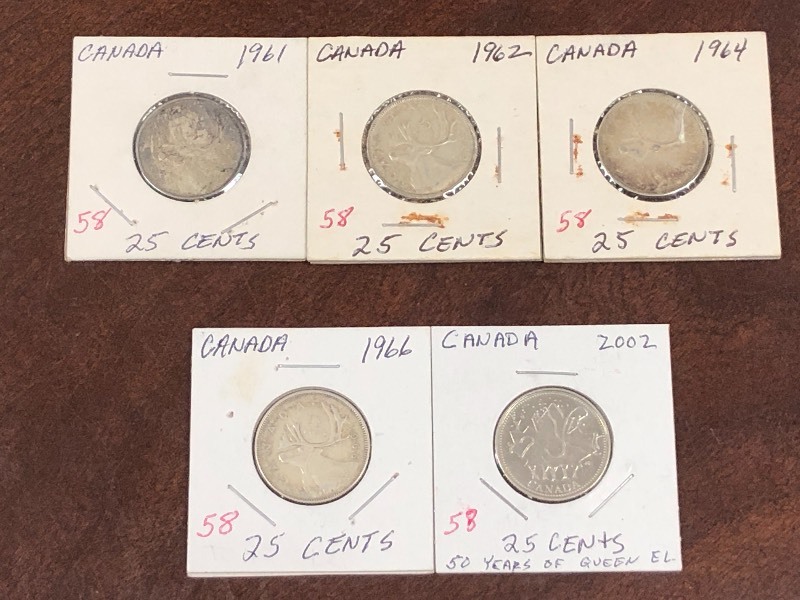 Canadian silver quarters, 1961, 196...