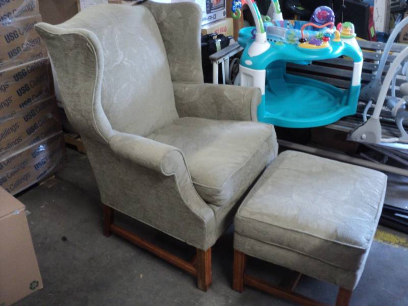 lot 192 image: Olive Green Chair and Ottoman...