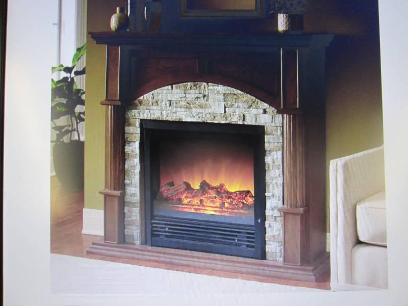 Faux Brick Fireplace Cabinet open b...