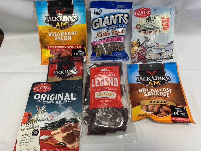 lot 26 image: Large Lot of Jack Link Beef Jerky, Bacon, Sausage