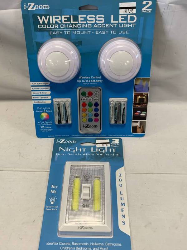 lot 50 image: LED Nightlight & 2 Pack Wireless Color Changing Lights with Remote