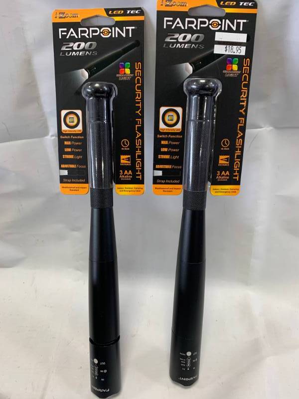 lot 52 image: Lot of 2 Farpoint Bat Security Flashlight (batteries included)