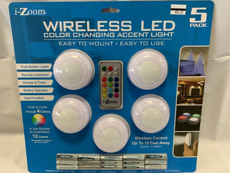 lot 57 image: Wireless Color Changing LED 5 Pack Puck Lights