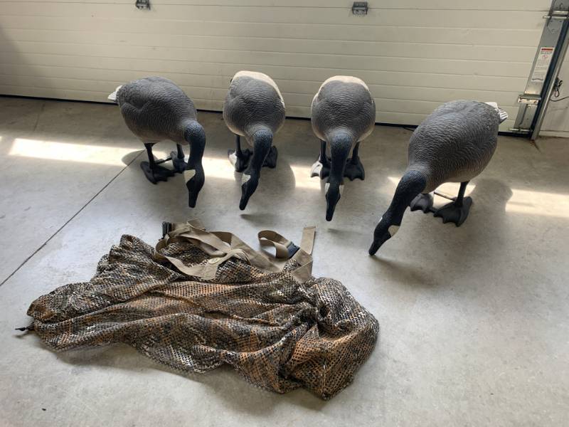 lot 59 image: Lot of 4 Geese Decoys with Camo Bag