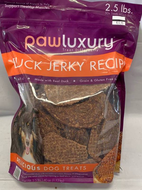 lot 66 image: Duck Jerky Dog Treats 2.5 Pounds  $24.95 at Costco