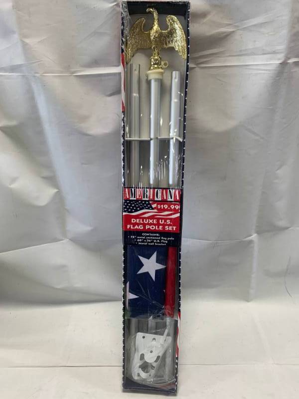 lot 71 image: Deluxe US Flag Pole Set   Includes 6 Pole, 3 x 5 US Flag (Flag day is June 14th)
