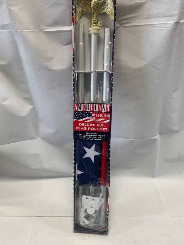 lot 74 image: Deluxe US Flag Pole Set   Includes 6 Pole, 3 x 5 US Flag (Flag day is June 14th)