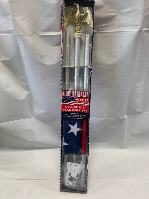 lot 75 image: Deluxe US Flag Pole Set   Includes 6 Pole, 3 x 5 US Flag (Flag day is June 14th)