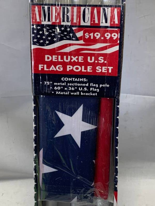 lot 77 image: Deluxe US Flag Pole Set   Includes 6 Pole, 3 x 5 US Flag (Flag day is June 14th)