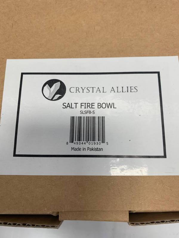 lot 93 image: New in Box Himalayan Salt fire bowl Light with Wood Base