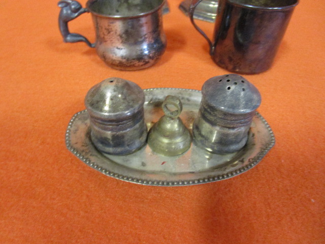 lot 76 image: Vintage Candle Holders, Cups, Salt & Pepper & Butter Dish