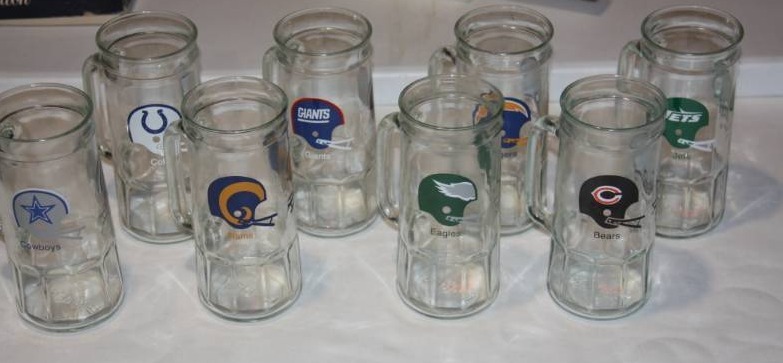 NFL Glasses with Handles Lot ALL DIFFERENT  8 Items