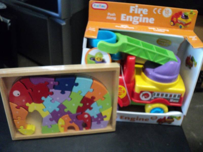 lot 3 image: Fun Time Fire Engine and Wood Eleph...
