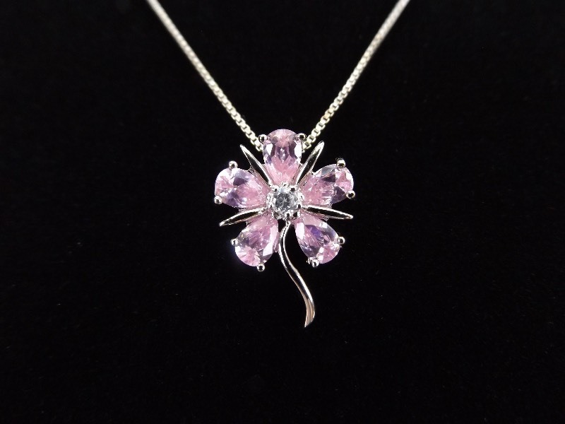 lot 14 image: .925 Sterling Silver Pink Sapphire Crystal Pendant Necklace