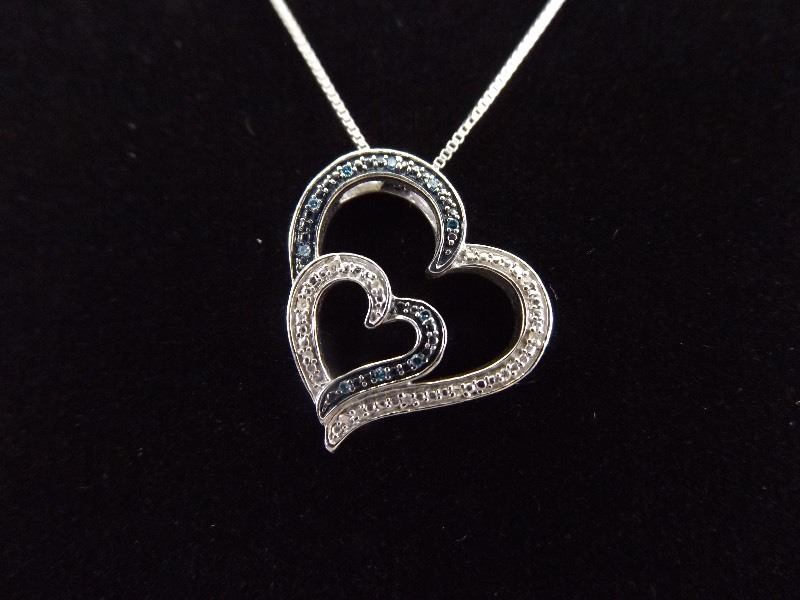 lot 18 image: .925 Sterling Silver Sapphire and Diamond Accented Pendant Necklace