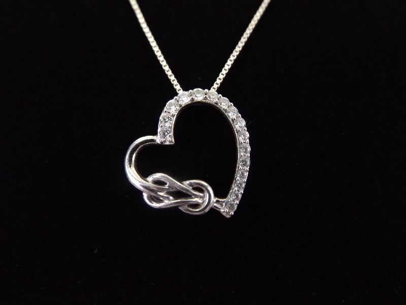 lot 20 image: .925 Sterling Silver Crystal Infinity Knot Heart Pendant Necklace