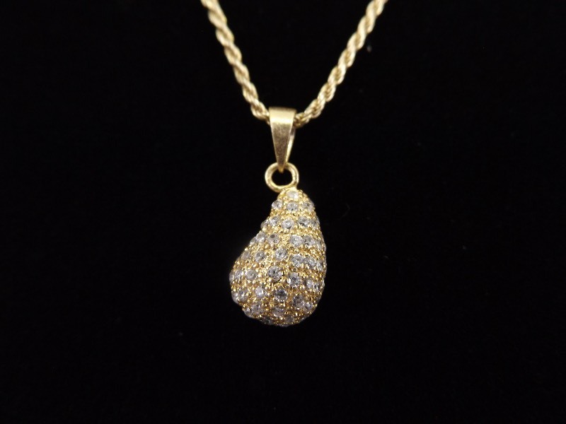 lot 21 image: .925 Sterling Silver Vermeil Crystal Studded Pear Pendant Necklace