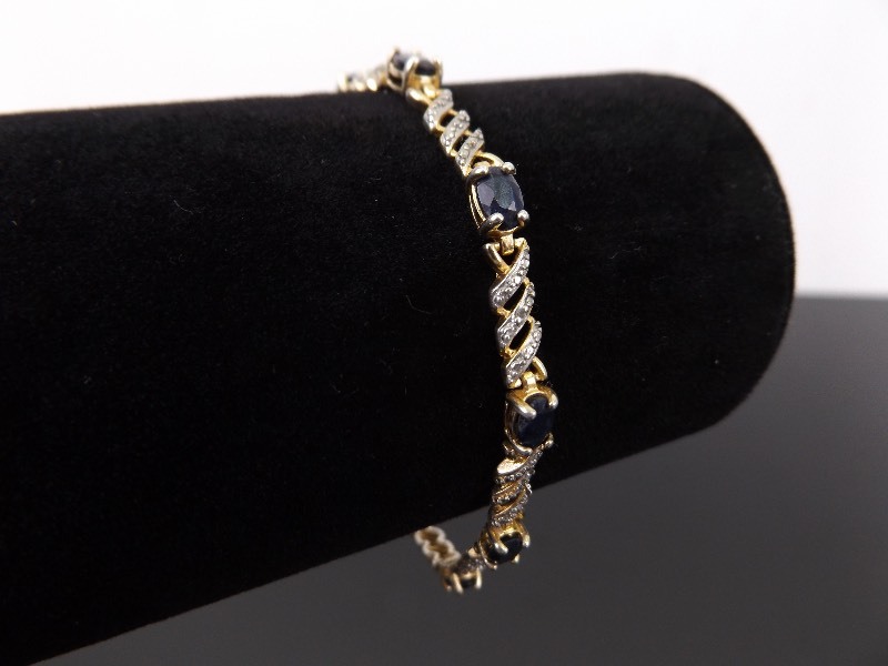 lot 33 image: .925 Sterling Silver Sapphire Vermeil Tennis Bracelet