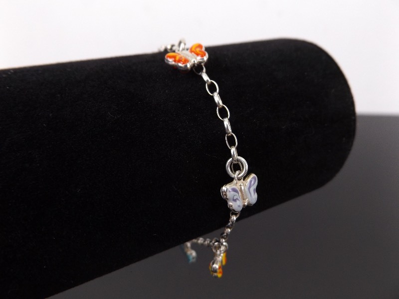 lot 38 image: .925 Sterling Silver Enamel Butterfly Bracelet