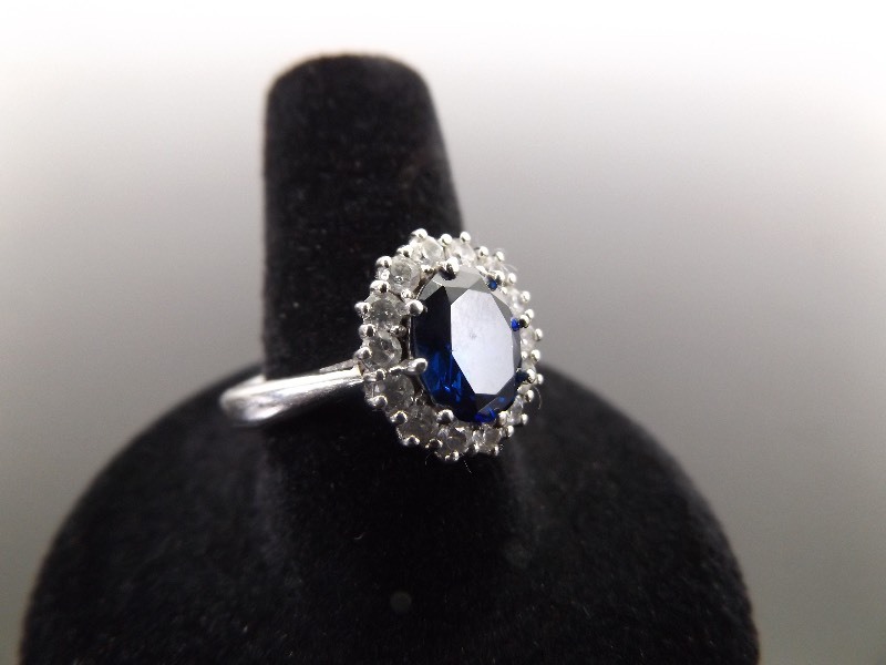 lot 47 image: .925 Sterling Silver Sapphire Crystal Ring Size 8