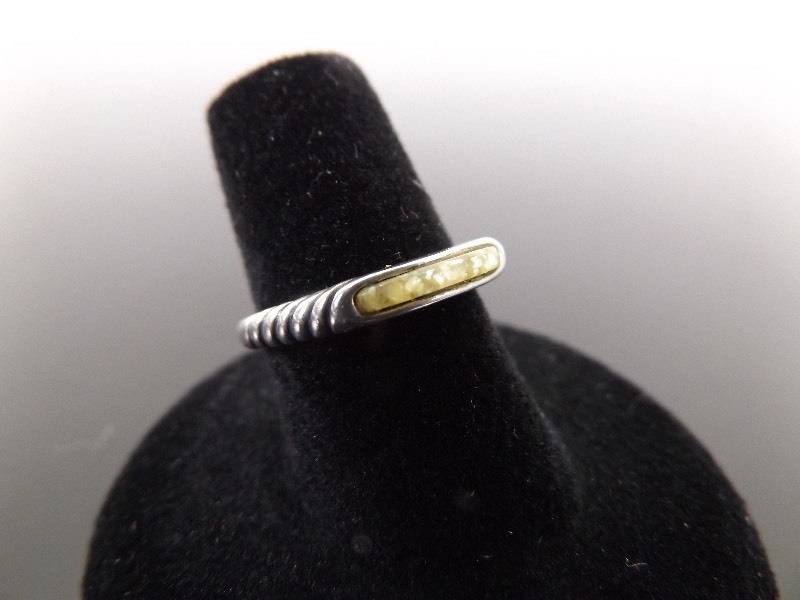 lot 54 image: .925 Sterling Silver Inlayed Fire Opal Cabochon Ring Size 6