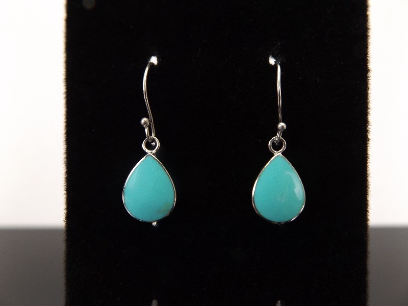lot 81 image: .925 Sterling Silver Turquoise Pear Cabochon Dangle Earrings