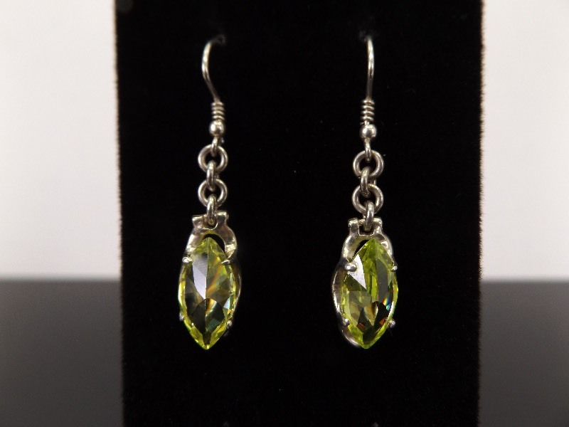 lot 83 image: .925 Sterling Silver Peridot Marquise Crystal Dangle Earrings