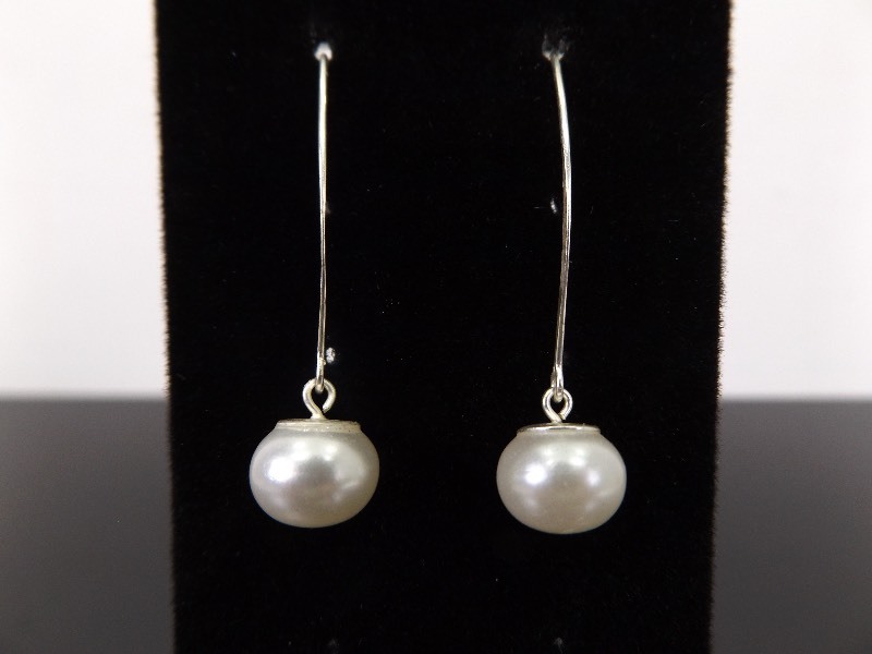 lot 94 image: .925 Sterling Silver Cultured Pearl Dangle Earrings