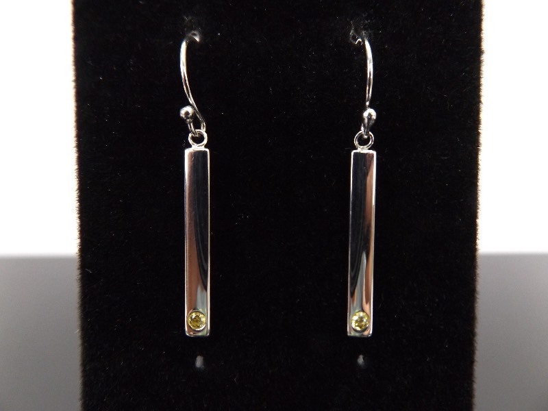 lot 95 image: .925 Sterling Silver Citrine Accented Bar Dangle Earrings