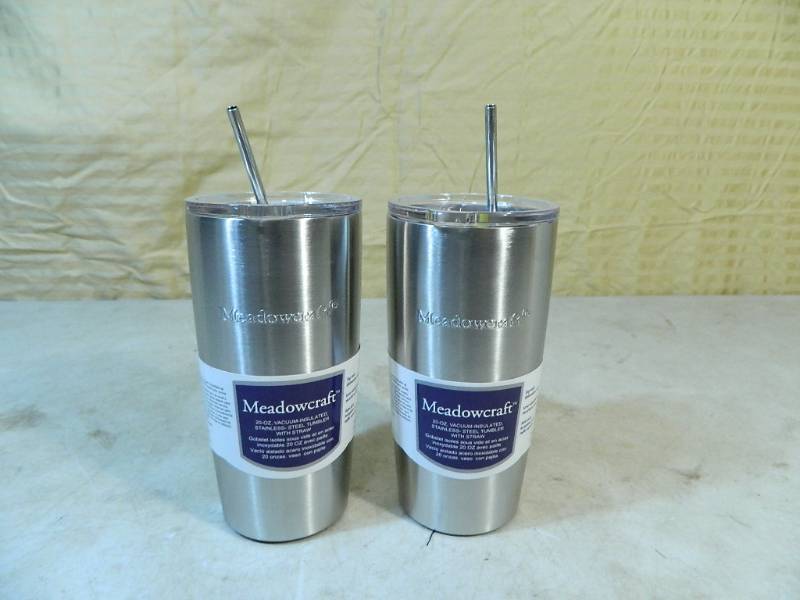 lot 36 image: 2 New Meadowcraft Tumblers with Metal Straws