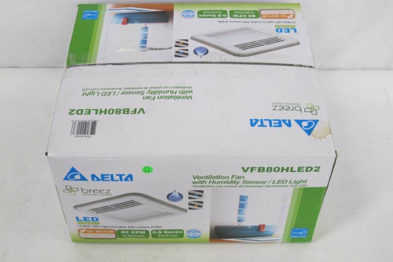 lot 45 image: Delta Breez GreenBuilder VFB80HLED2 - Ventilation FanDimmable LED Light with Humidity Sensor - NEW