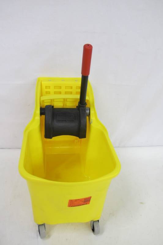 lot 65 image: Rubbermaid Commercial 31 Qt Tandem Mobile Mop Bucket - Yellow