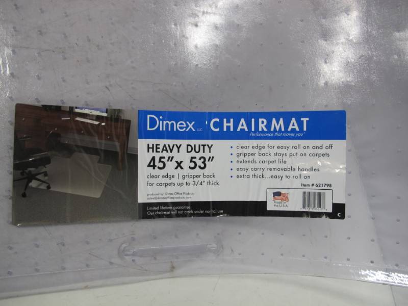 lot 103 image: Dimex 45 in  53 in HEAVY DUTY Chairmat with Gripper Back for Carpets up to 34 - NEW