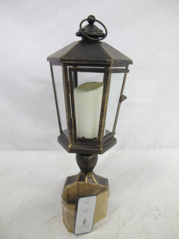 lot 6 image: Luminara 17 Windsor Lantern with Pedestal & Flameless Candle (Bronze) - Tested Good