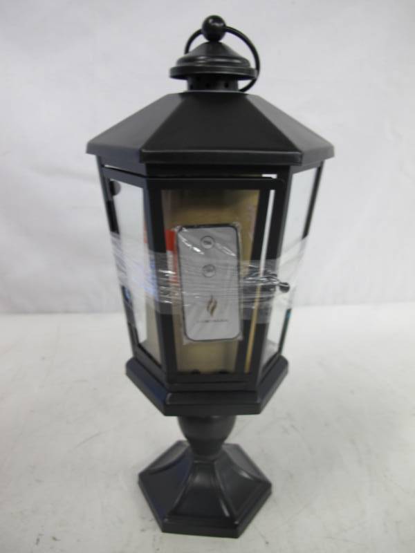 lot 135 image: Luminara 17 Windsor Lantern with Pedestal & Flameless Candle (Black) - Tested Good