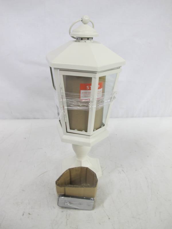 lot 99 image: Luminara 17 Windsor Lantern with Pedestal & Flameless Candle (Ivory) - Tested Good