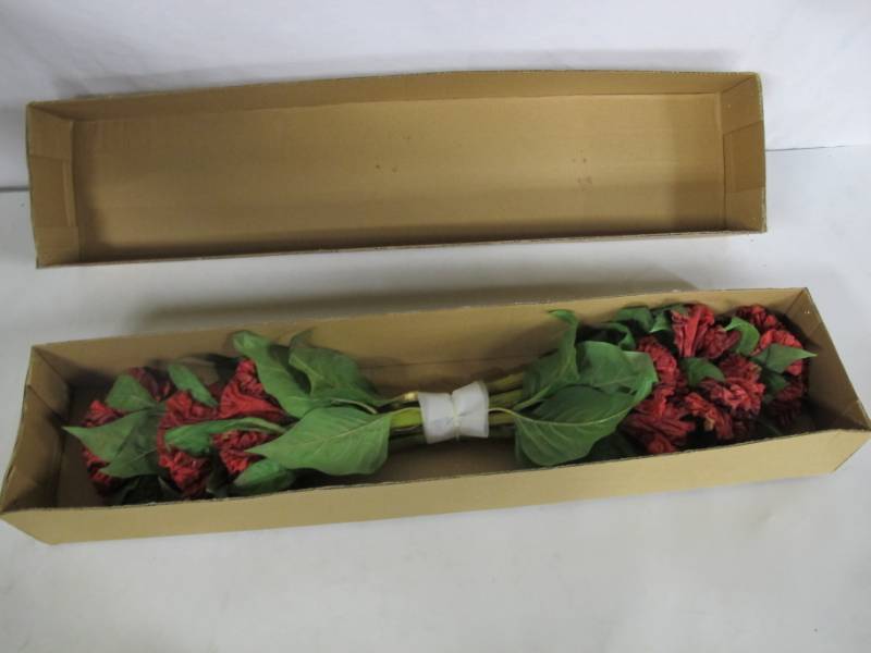 lot 220 image: Winward Silk 28 inch Red Cockscomb Artificial Silk Flowers - 6-Pack NEW
