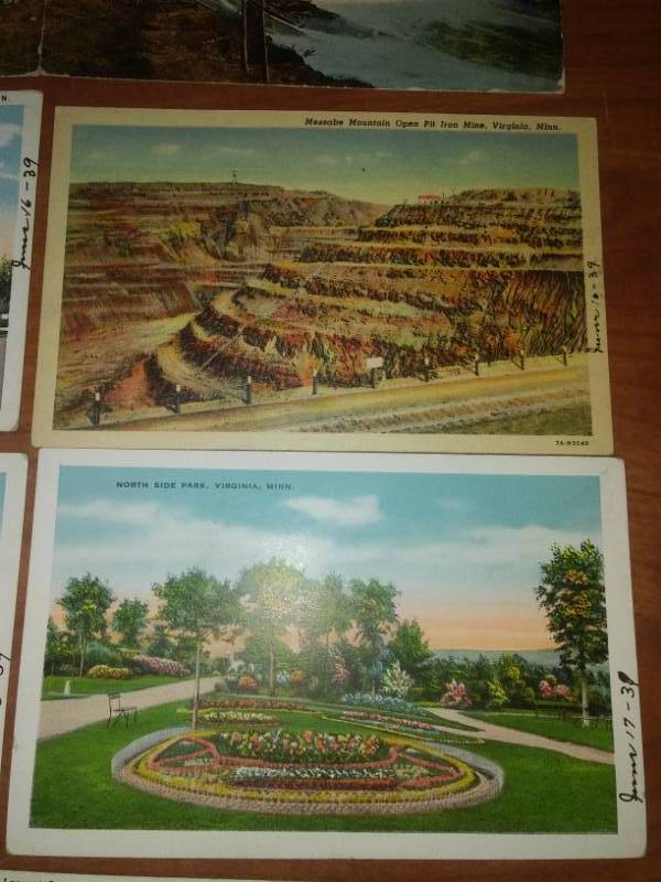 lot 59 image: Postcards, Virginia Minnesota 1939 and Hibbing.