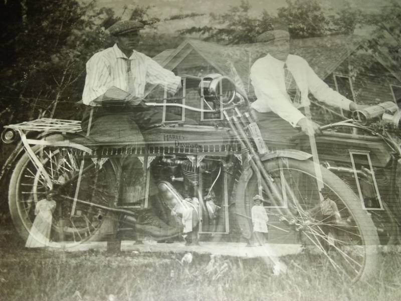 lot 62 image: Postcard Harley-Davidson motorcycles, Double Exposure mistake - rare.