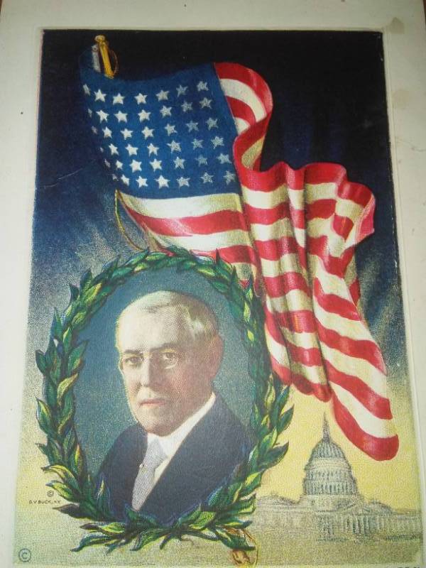 lot 70 image: 1913 Woodrow Wilson postcard.