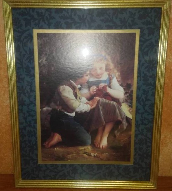 lot 93 image: Print - barefoot girls knitting, matted.