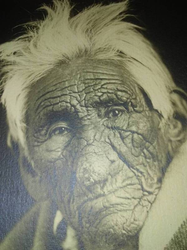 lot 129 image: Original photo  Kahbe nagwi wens AKA. John Smith wrinkled meet- Crow Indian chief, Cass Lake Minnesota