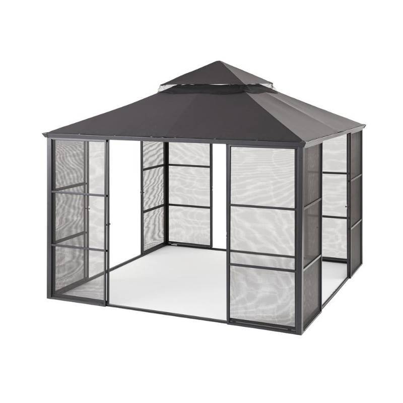 lot 98 image: Hampton Bay 11 ft. x 11 ft. Aluminum Full Screen Sliding Door Gazebo FSC17008 - Missing 2nd Box
