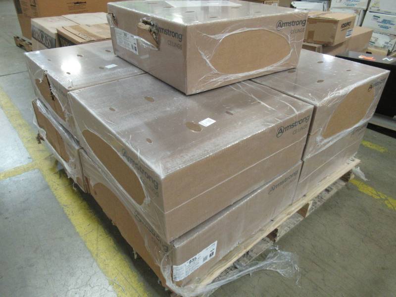 lot 121 image: 9 Cases of Armstrong 2 X 2 Ceiling Panels, 203354, Case Of 16 - Covers 64 Sq Ft - Random Textured Tiles