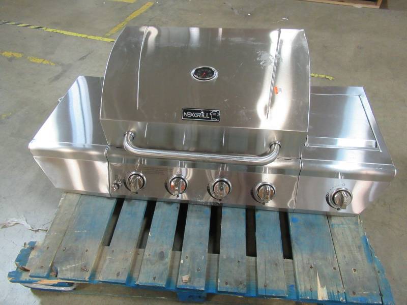 lot 48 image: Nexgrill 4-Burner Propane Gas Grill in Stainless Steel with Side Burner - Grill Top only - Missing stand and Drip Covers