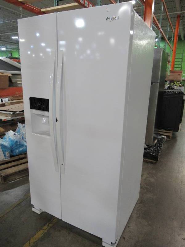 lot 143 image: Whirlpool 24.5-cu ft Side-by-Side Refrigerator with Ice Maker (White), WRS555SIHW - Scratched Handle.
